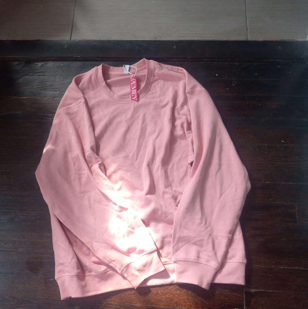 Pumiey Mens Pink Long Sleeve Shirt Size Large Brand New Crewneck Cozy Casual...
